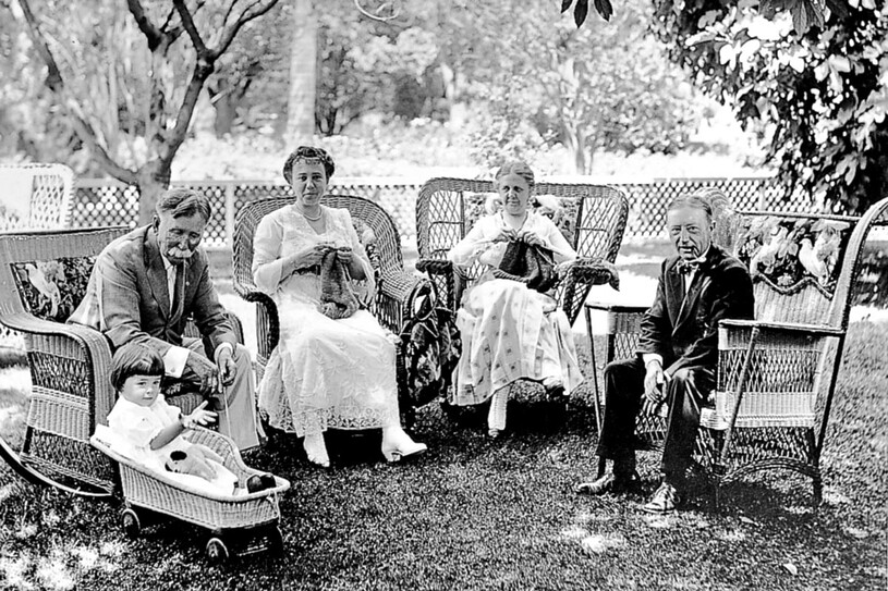 Edward and Carrie Estelle Doheny in their garden.